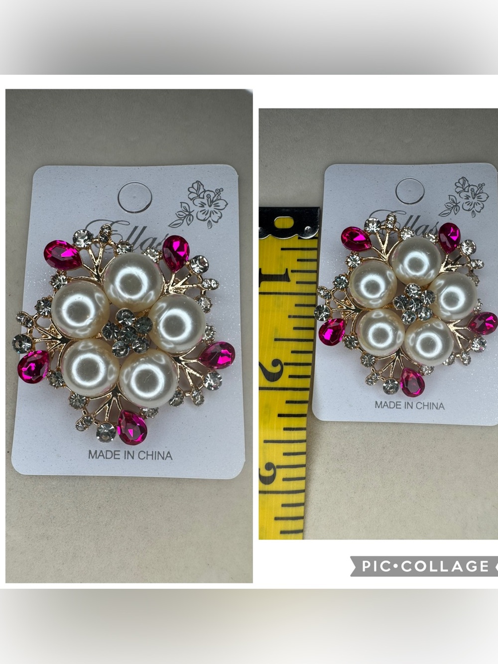 NWT Ellas Pearl & Pink Crystal snowflake Brooch - pink